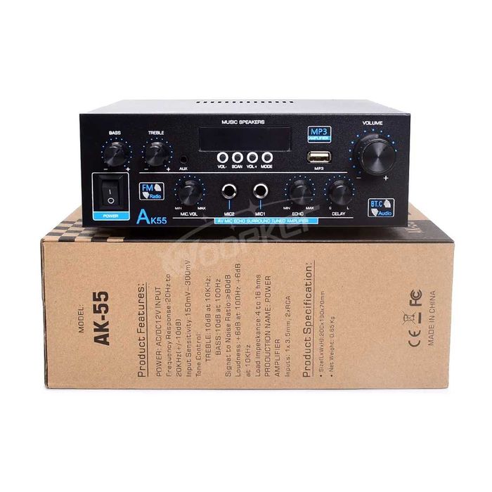 Amplificator  AK55 70W+70W reali  HIFII Bluetooth  Telecomand radio FM