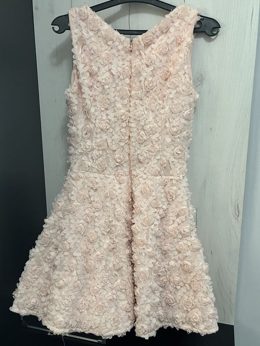 Официална розова рокля с 3D цветя