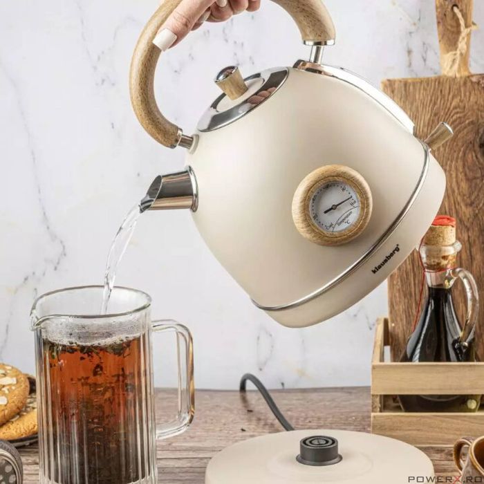 Ceainic, fierbator electric cu termometru, otel inoxidabil, crem cu