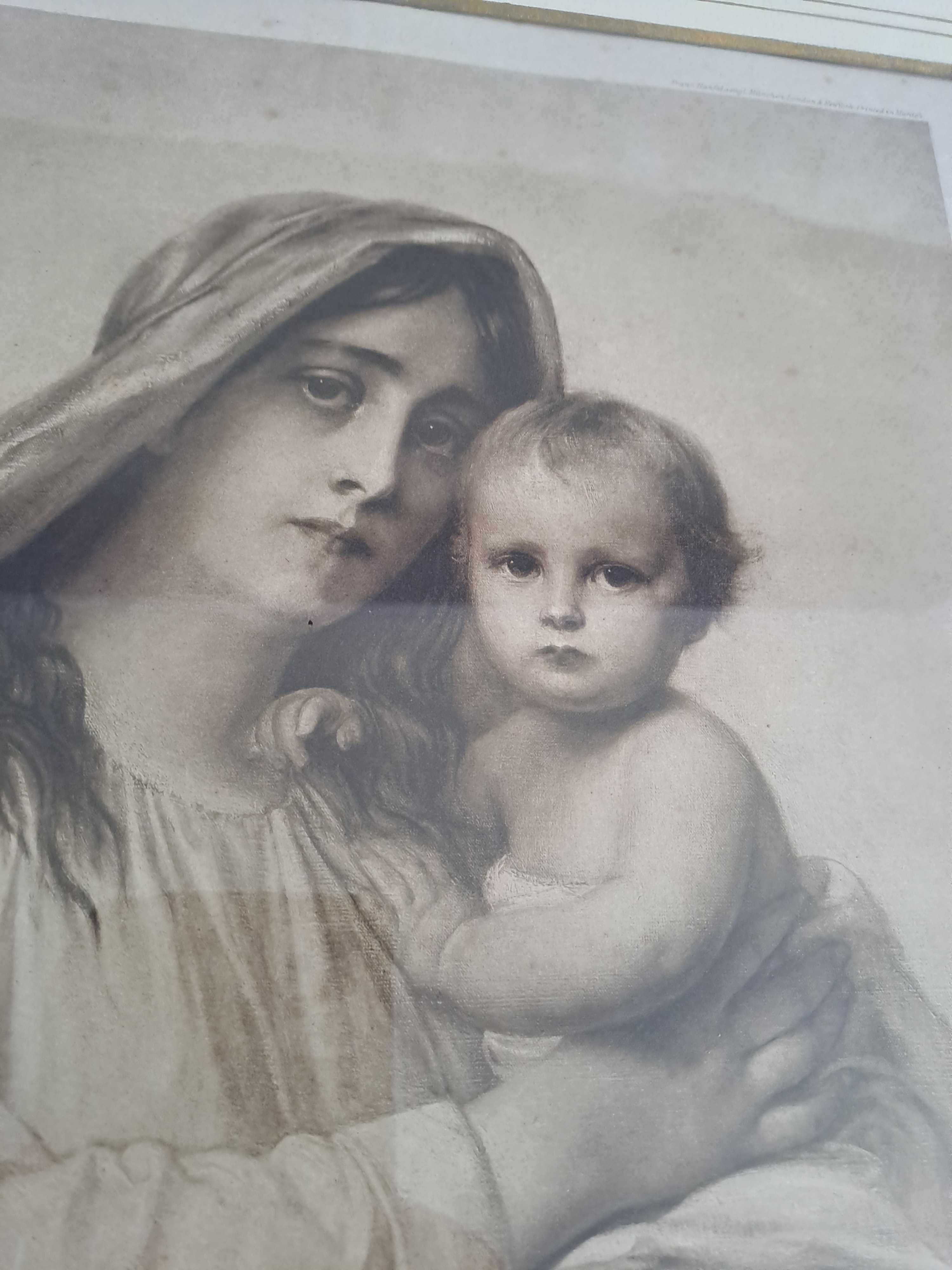 gravura veche Madonna si pruncul