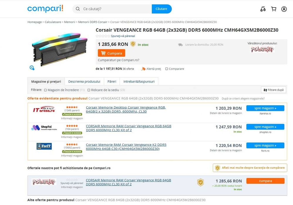 Memorie Corsair Vengeance RGB 64GB DDR5 6000MHz CL30 Dual  – SIGILATE