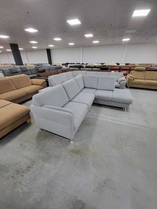 ПРОМОЦИЯ! Светло сив ъглов диван от плат с ракла и чекмеджe "LIRIO-S"