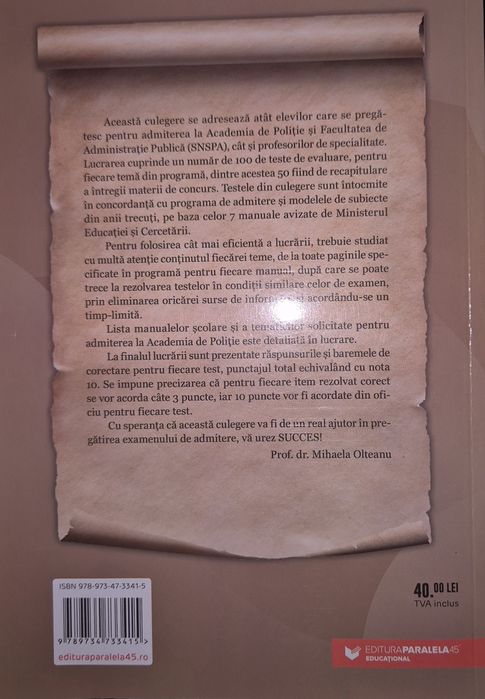 Teste istorie admitere academia de politie