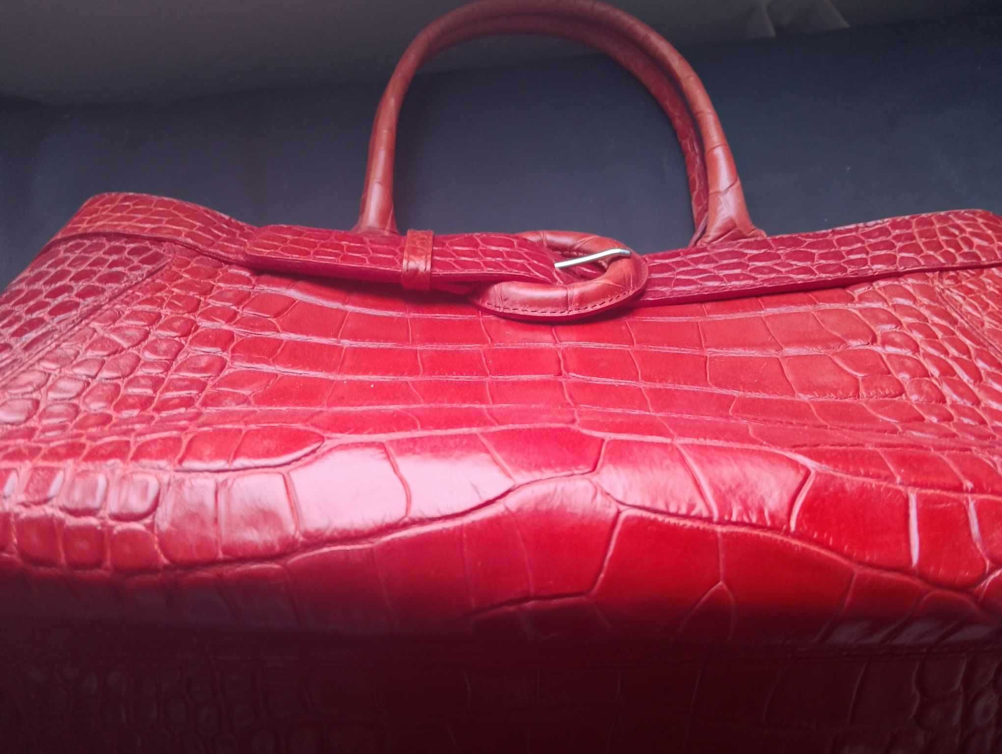FURLA, червена чанта естествена кожа