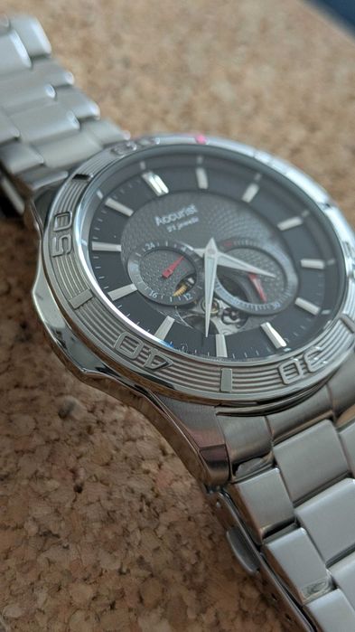 Accurust automatic watch open heart and see trough back