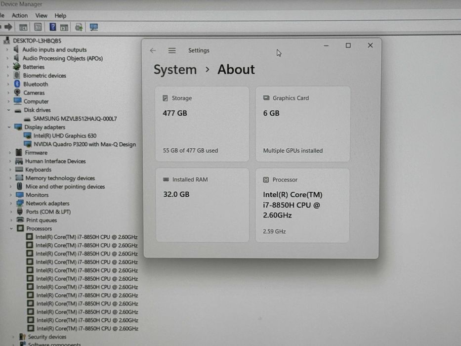 Lenovo p52`i7-8850H/Nvidia P3200-6GB/32GB RAM/512GB SSD/Бат 6ч/FHD IPS