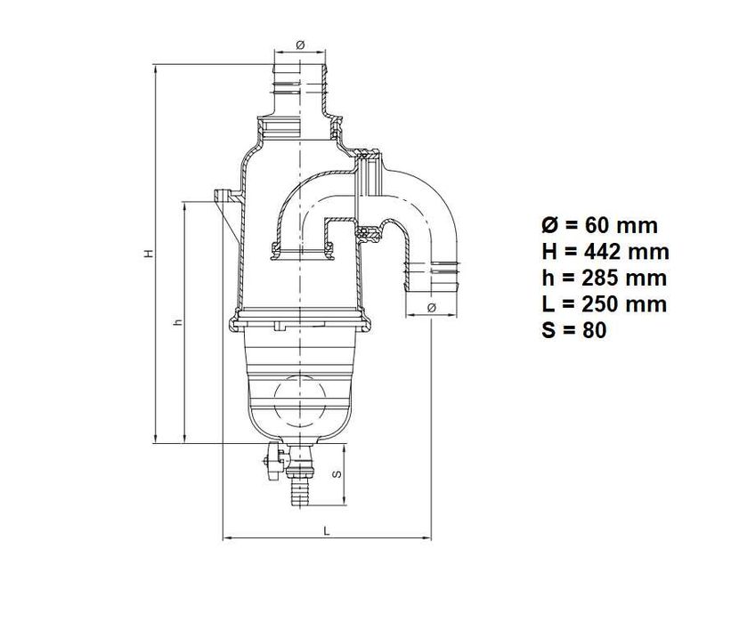 Sifon separator vidanja, conexiune 60mm, produs in Italia