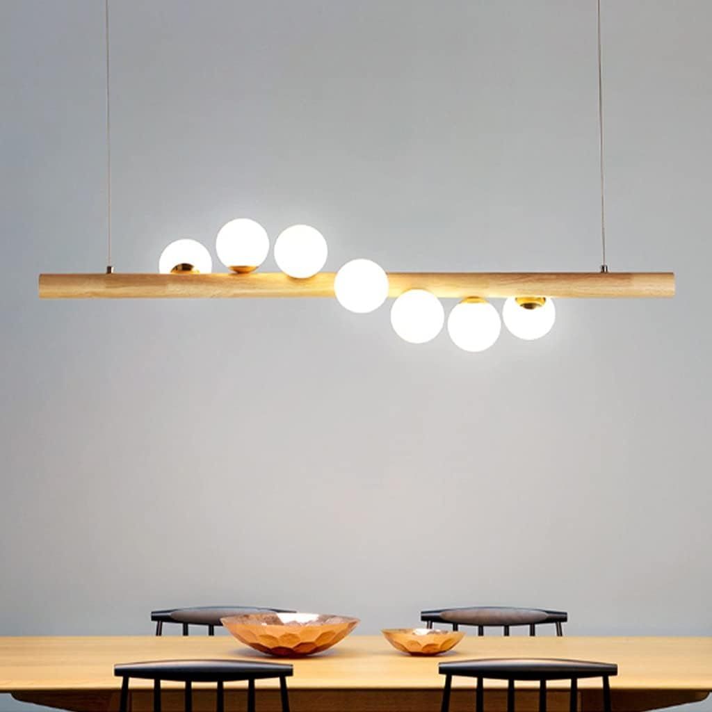 Висяща дървена лампа със 7 стъклени сфери за G9 крушки