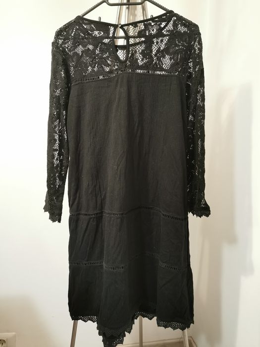 Rochie neagra bumbac si dantela