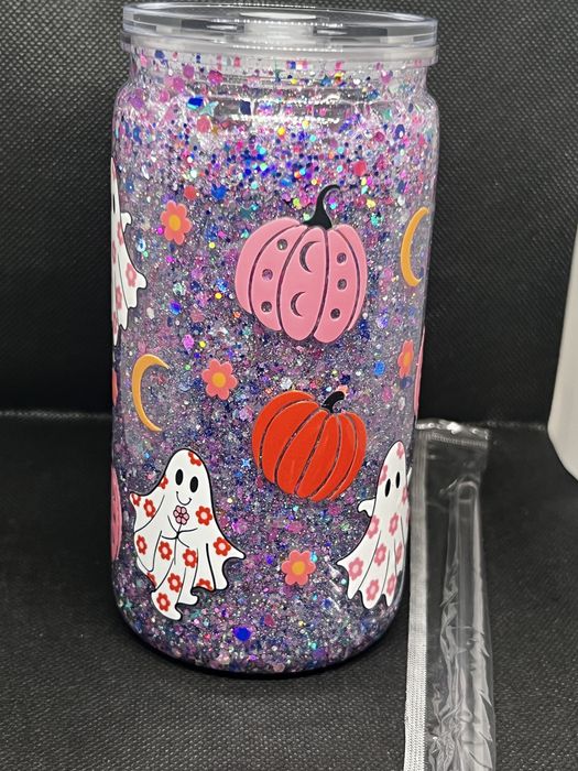 Pahar cu capac si pai Snowglobe Halloween