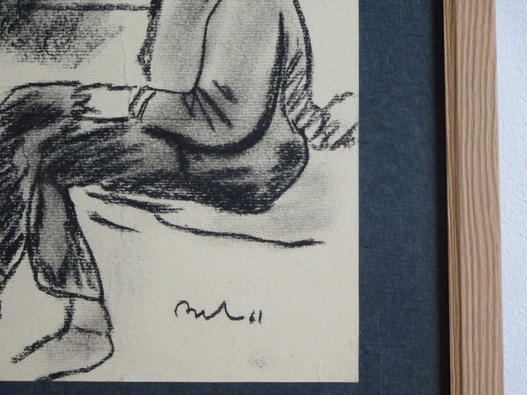 Corneliu Baba, ’Repaus’ | Tablou vechi, carbune pe hartie
