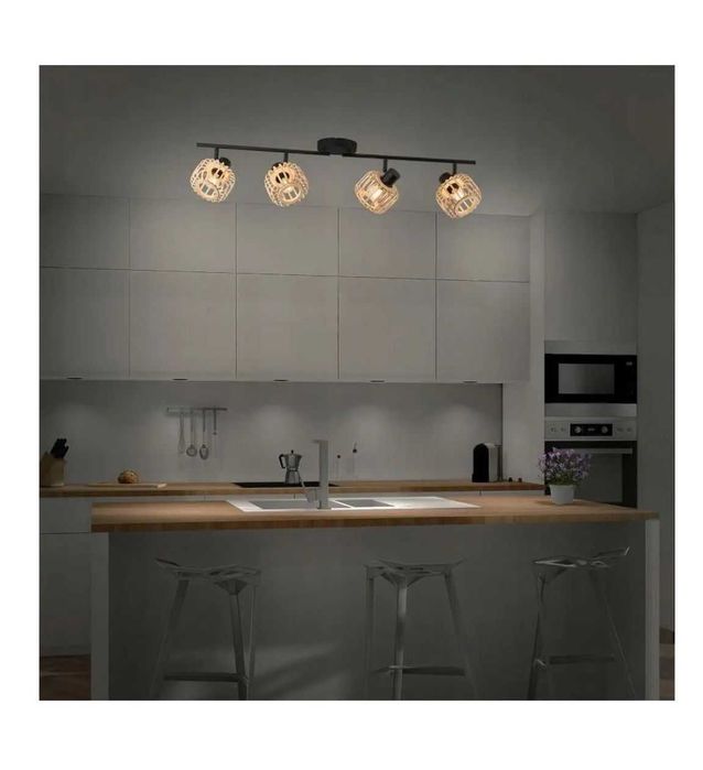 Lustra Inspire  Pecan, Bambus,  Metal, IP20, Negru/Bej