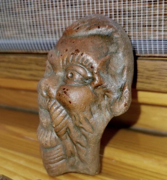 Антикварна автентична японска керамична маска глава бюст самурай фигур