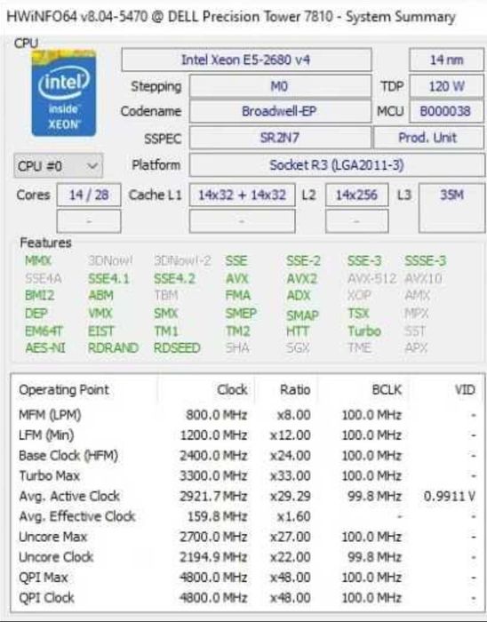 Dell T7810 – 2x Xeon E5-2680 v4, 256GB RAM, 2TB SSD, GTX 1070Ti+Quadro