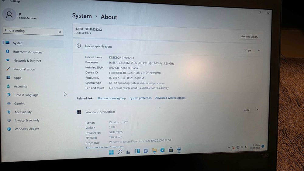 Laptop Lenovo ThinkPad T480, i5, 8GB RAM, 500GB HDD