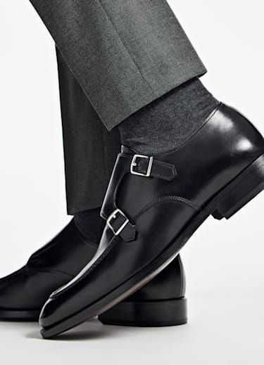 Pantofi loafer double monk 42 42.5 ZARA NOI piele naturala negru split