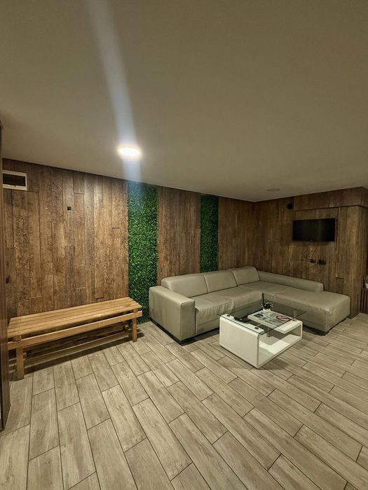 Sauna pe lemne, bazin cu apa