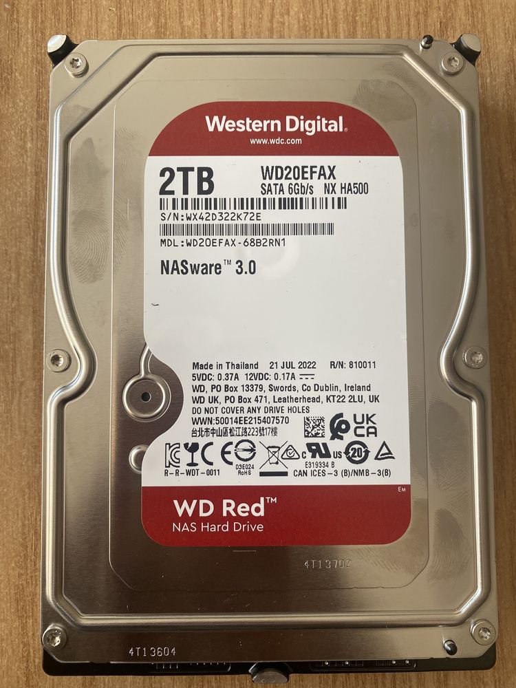 Жесткий диск 2 терабайта WD Red 5400 об./мин