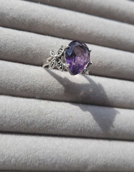 Inel din argint cu ametist si marcasite