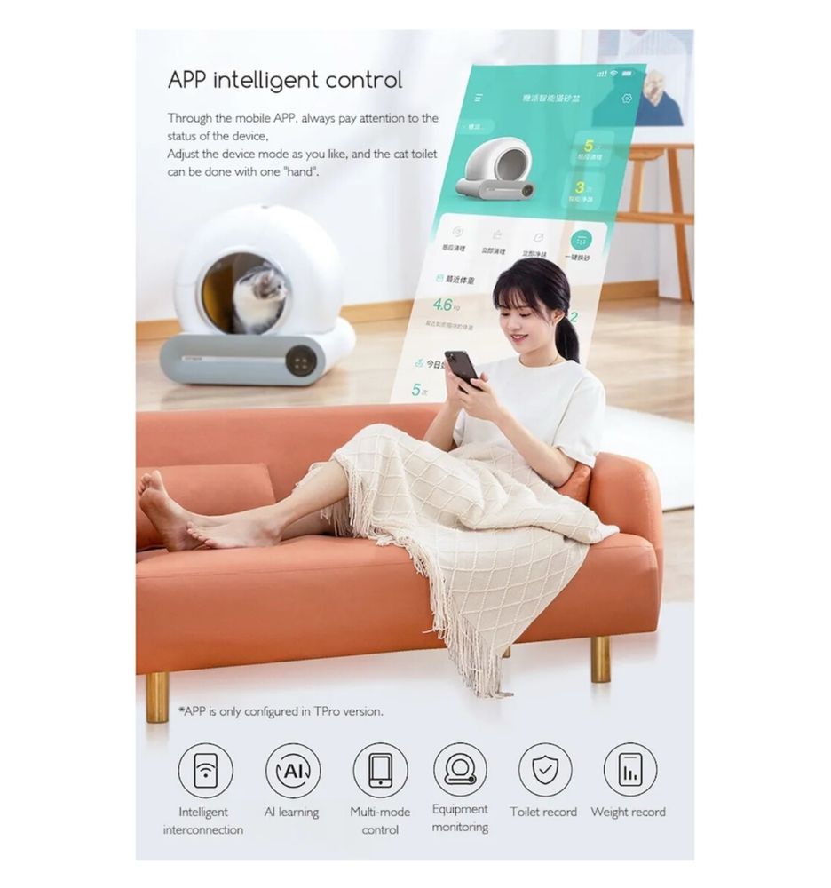 Litiera Auto Smart pisica,Sterilizare Ionica-gravitationali,Touch 9L