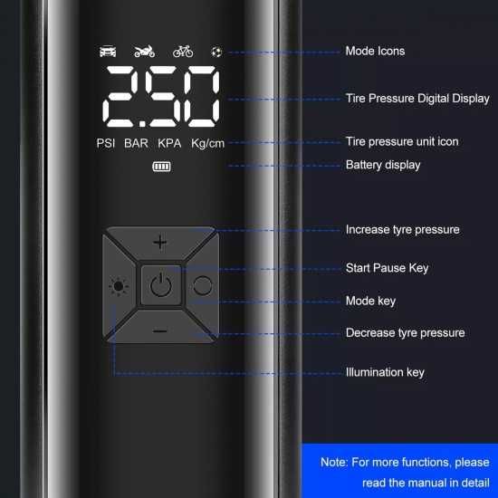 Мощен дигитален компресор 12V с LED светлина, Преносим компресор