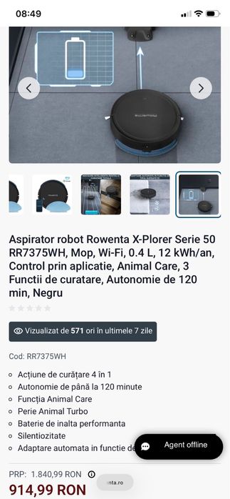 Robot aspirator Rowenta X-Plorer Serie 50 in stare foarte buna