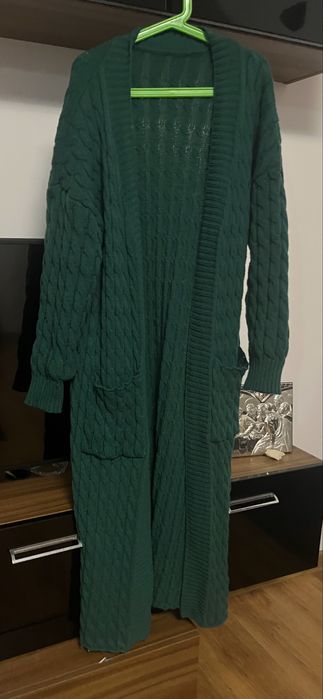Cardigan femei , cu mâneci lăsate , culoare verde , buzunare , mărimea