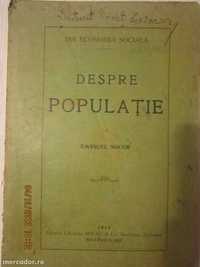 Carte veche Emanuel Socor Despre populatie prima editie 1914