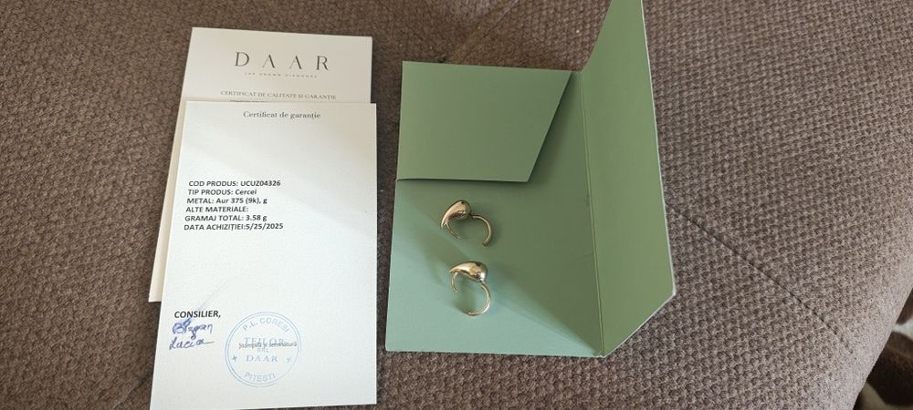 Cercei lacrimă din aur galben