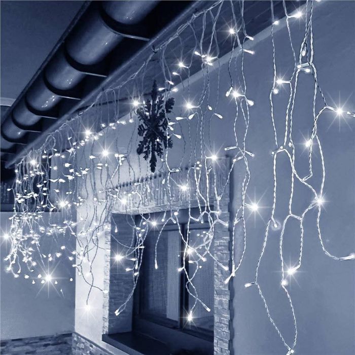 12Метра Висящи Коледни Лампи Тип Завеса / Студена Бяла Светлина - 29,9