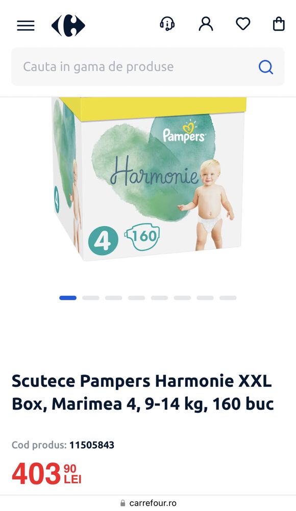 Scutece PAMPERS Harmonie XXL Box nr 4, 9-14 kg, 160 buc
