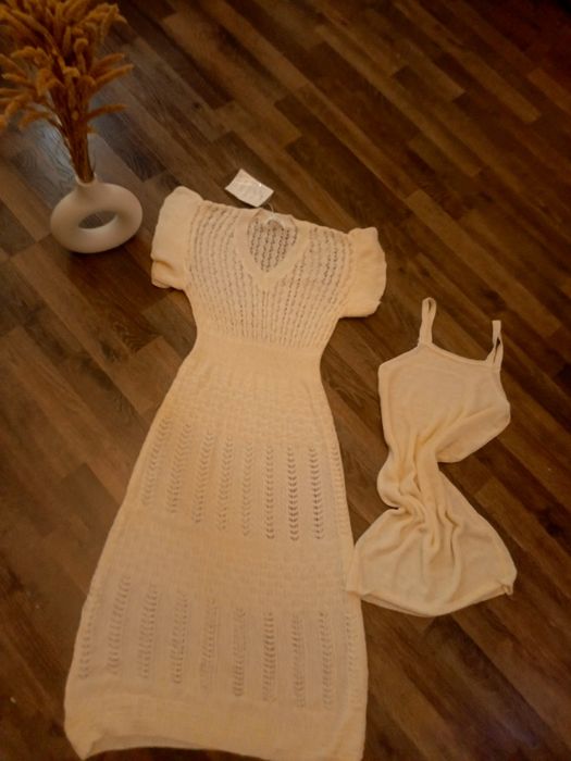 Платье тренд сезона мелкая  вязка нитка тонкая дышащая