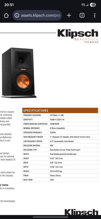 Vand klipsch rp160m