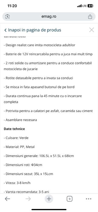 Vând motor pentru copii în stare foarte bună