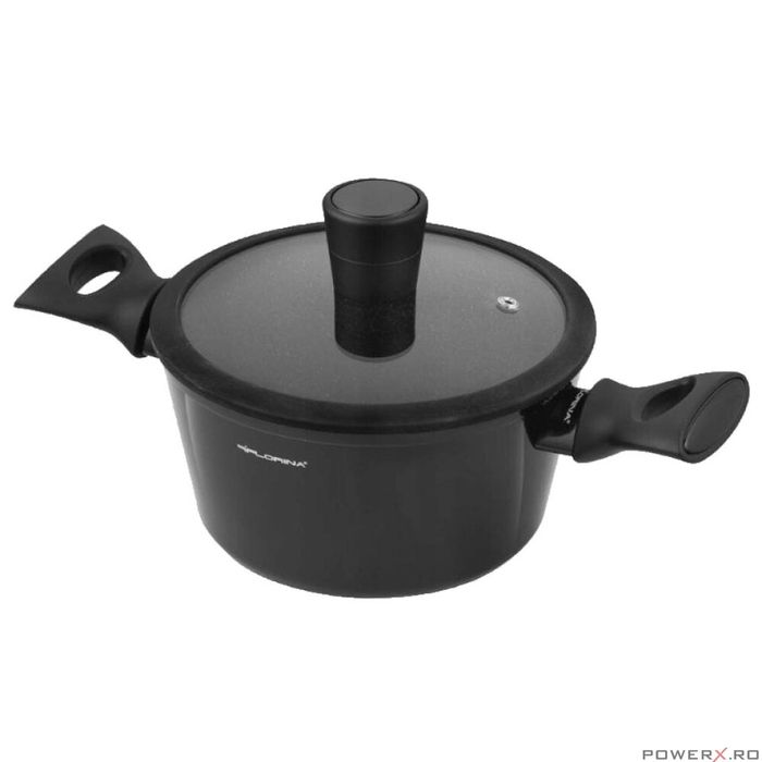 Oala cu capac din aluminiu, invelis antiaderent negru, 20 cm, 2.6l,