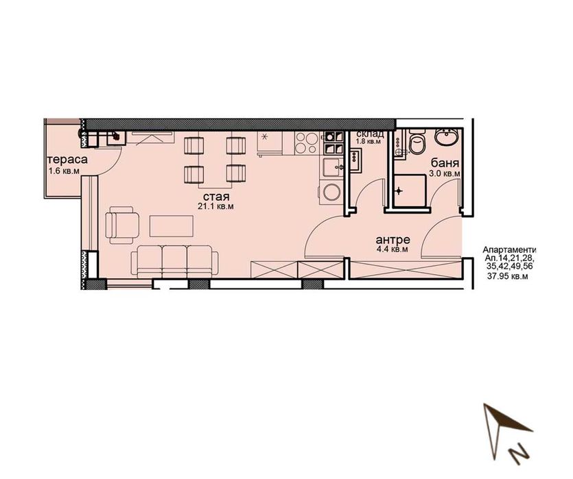1-ст апартамент с панорама, до метро