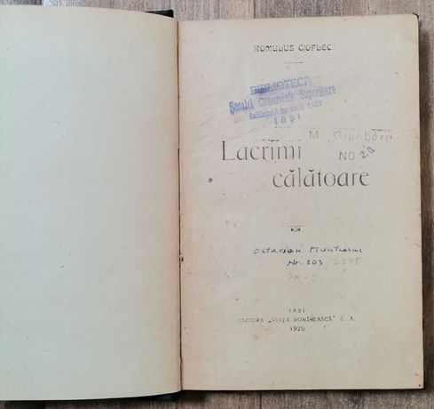 Romulus Cioflec - Lacrimi Calatoare, ediția Princeps 1920 Iasi