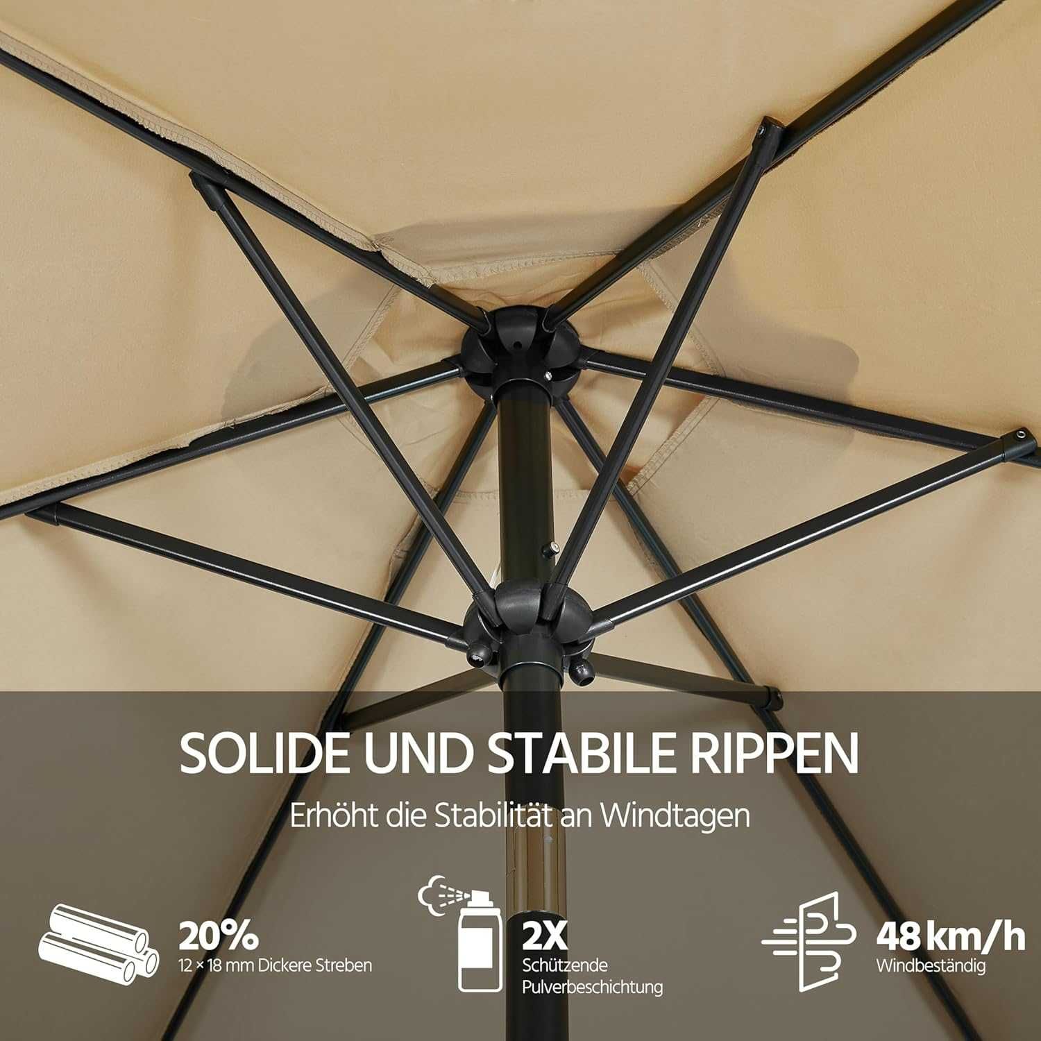 Umbrela terasa 226 cm cu manivela si protectie UV |YT 593144 Tan