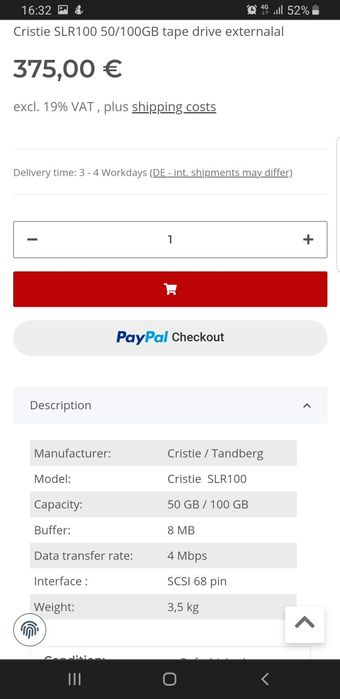 Unitate externa HDD stocare date cu banda magnetica CRISTIE SLR100 LTO