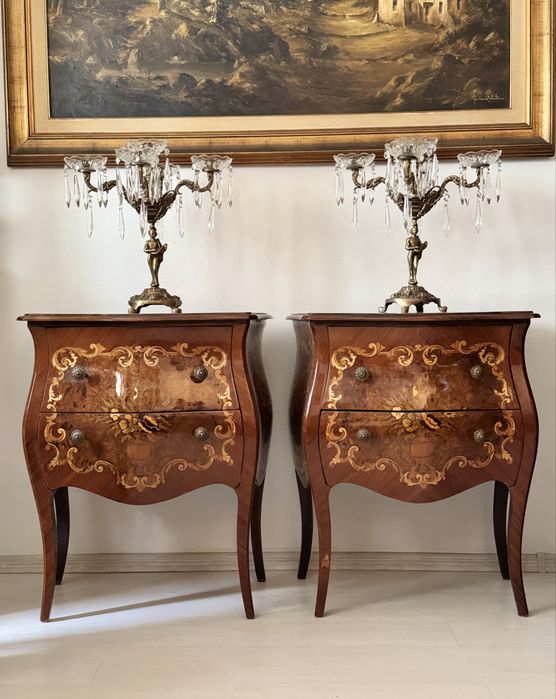 Scaun bronz, bancuta noptiere lemn