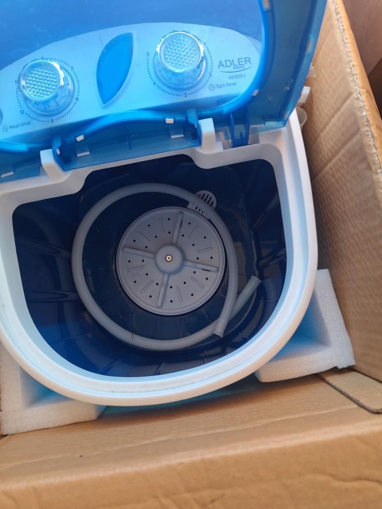 Преносима пералня, Adler 150 W, синя, капацитет 3 kg, 360 x 370 x 530