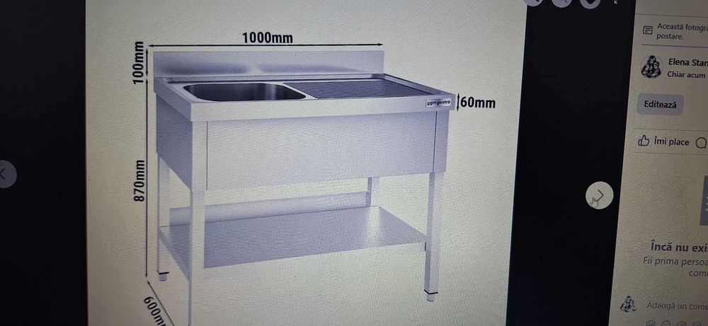 Chiuvetă 1,0m - 1 cuvă în partea stângă