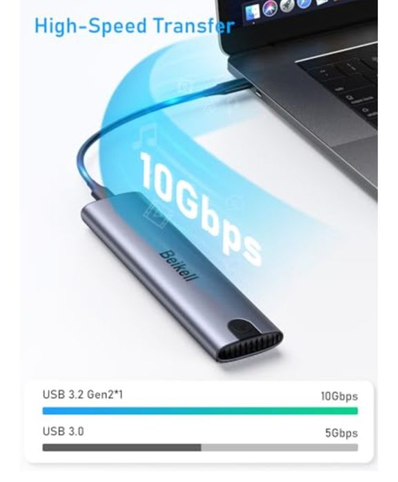 Rack SSD M.2 NVME SSD Enclosure, Beikell USB C 3.2 Gen 2*1 10Gbps M.2