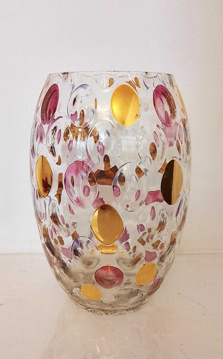 Кристална ваза от 50-те г. Уникално красива.H-23см.Чехия.
