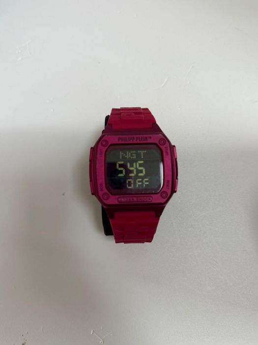 Philipp Plein, Ceas digital cu o curea de silicon, roz zmeuriu -G-