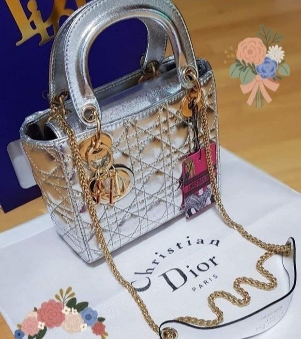 Geanta Dior Medium Silver,France,saculet, etichetă