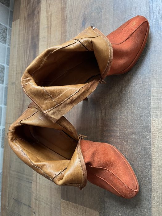 Botine din piele moale, coniac-portocalii, cu platforma