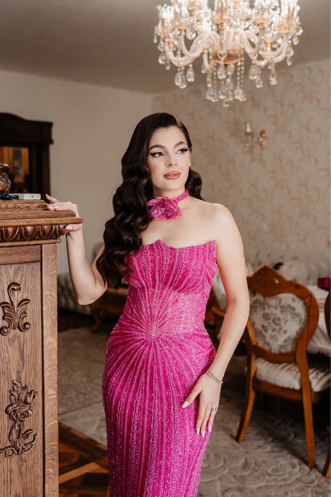 Rochie Roz Deosebita cu Cristale
