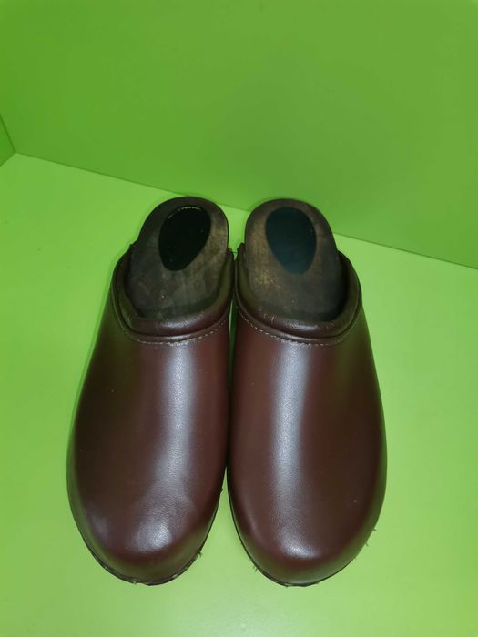 Saboți vintage unisex piele naturala și talpa din material lemnos m 41