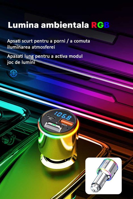 Modulator FM auto Bluetooth 5.1 ,2 porturi, incarcare fast charger